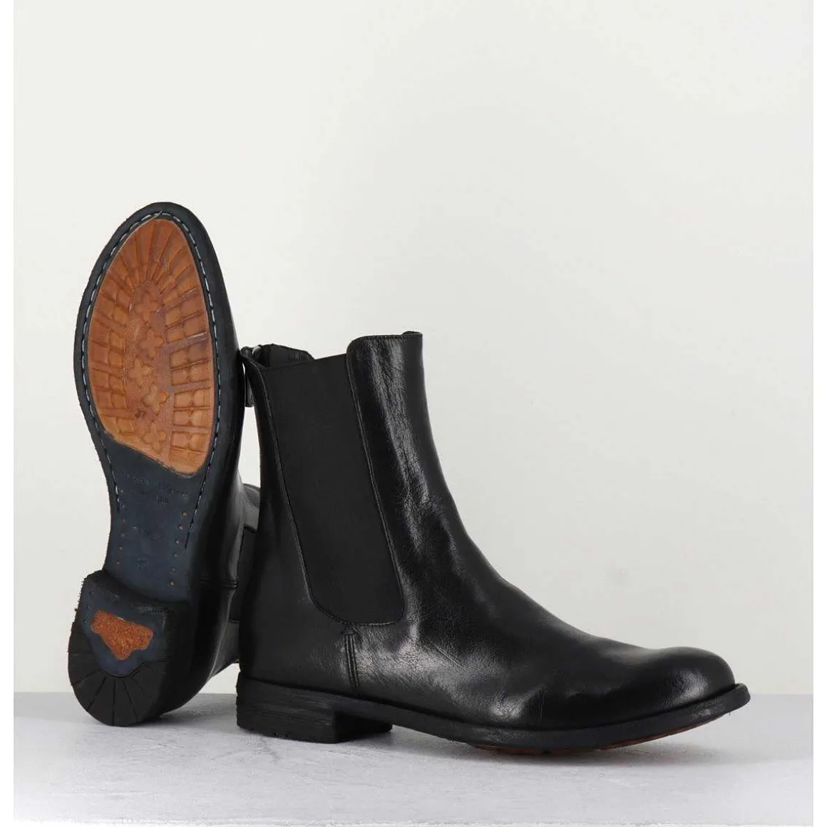 Boots Plates En Cuir Noir & Elastique - Lexikon073 Nero