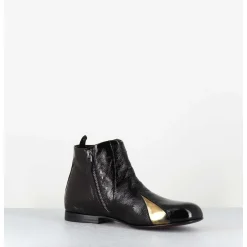Boots Plates En Cuir Vernis Souple Marron & Dore - 60464 Moro Lamin Oro