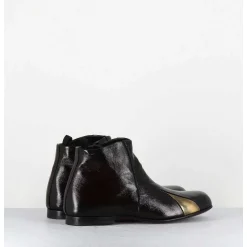 Boots Plates En Cuir Vernis Souple Marron & Dore - 60464 Moro Lamin Oro