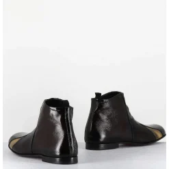 Boots Plates En Cuir Vernis Souple Marron & Dore - 60464 Moro Lamin Oro