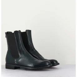 Boots Plates En Cuir Vert Sombre, Elastique & Bout Fleuri - Lexikon099 Frenchlover