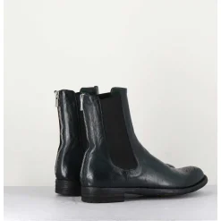 Boots Plates En Cuir Vert Sombre, Elastique & Bout Fleuri - Lexikon099 Frenchlover