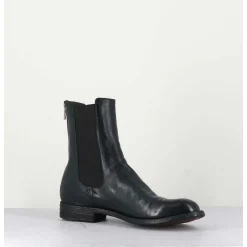 Boots Plates En Cuir Vert Sombre, Elastique & Bout Fleuri - Lexikon099 Frenchlover