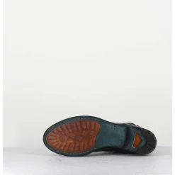 Boots Plates En Cuir Vert Sombre, Elastique & Bout Fleuri - Lexikon099 Frenchlover