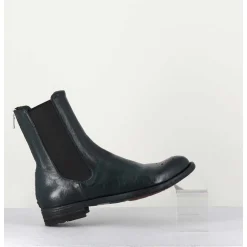 Boots Plates En Cuir Vert Sombre, Elastique & Bout Fleuri - Lexikon099 Frenchlover
