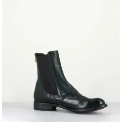 Boots Plates En Cuir Vert & Elastique - Lexikon073 French Lover