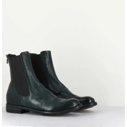 Boots Plates En Cuir Vert & Elastique - Lexikon073 French Lover