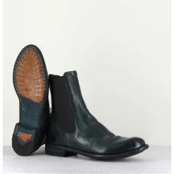 Boots Plates En Cuir Vert & Elastique - Lexikon073 French Lover