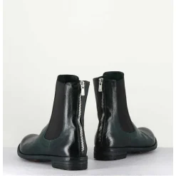 Boots Plates En Cuir Vert & Elastique - Lexikon073 French Lover