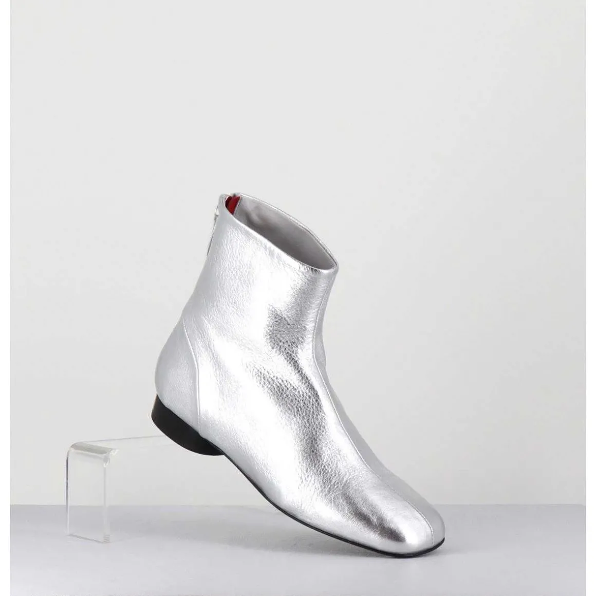 Boots Plates 60S En Cuir Argent - Pam26 Met Argento