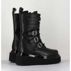 Boots Rangers Compensees En Cuir Noir - Mia Holy Black