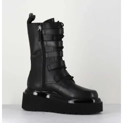 Boots Rangers Compensees En Cuir Noir - Mia Holy Black