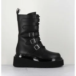 Boots Rangers Compensees En Cuir Noir - Mia Holy Black