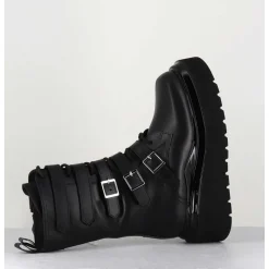 Boots Rangers Compensees En Cuir Noir - Mia Holy Black
