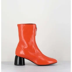Boots 60S En Cuir Orange & Talon Noir - Caren07 Glaze Nespola