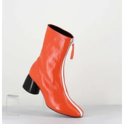 Boots 60S En Cuir Orange & Talon Noir - Caren07 Glaze Nespola