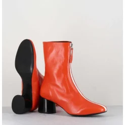Boots 60S En Cuir Orange & Talon Noir - Caren07 Glaze Nespola