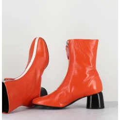 Boots 60S En Cuir Orange & Talon Noir - Caren07 Glaze Nespola