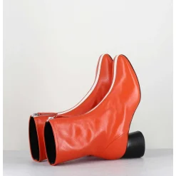 Boots 60S En Cuir Orange & Talon Noir - Caren07 Glaze Nespola