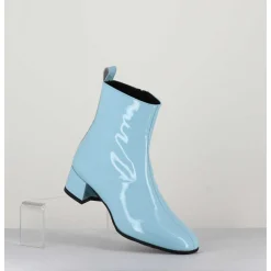 Boots 60S En Cuir Vernis Bleu - Jane Vernice Faeda