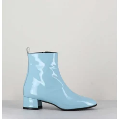 Boots 60S En Cuir Vernis Bleu - Jane Vernice Faeda