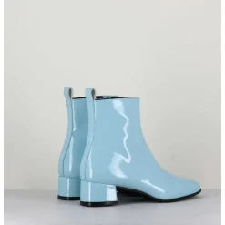 Boots 60S En Cuir Vernis Bleu - Jane Vernice Faeda