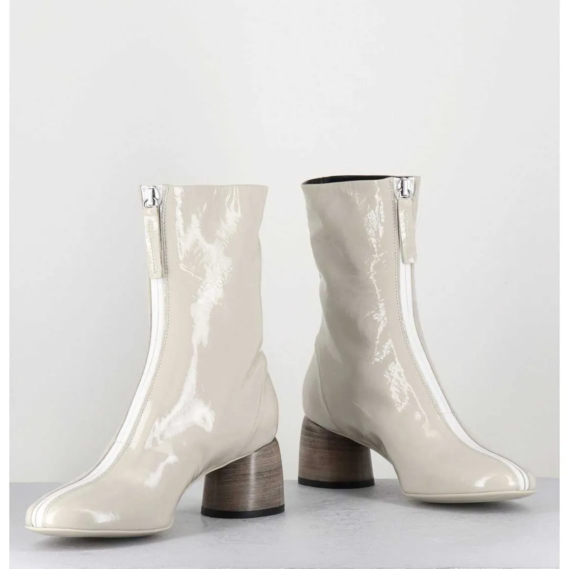 Boots 60S En Cuir Vernis Blanc - Caren07 Plum Osso