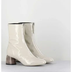 Boots 60S En Cuir Vernis Blanc - Caren07 Plum Osso