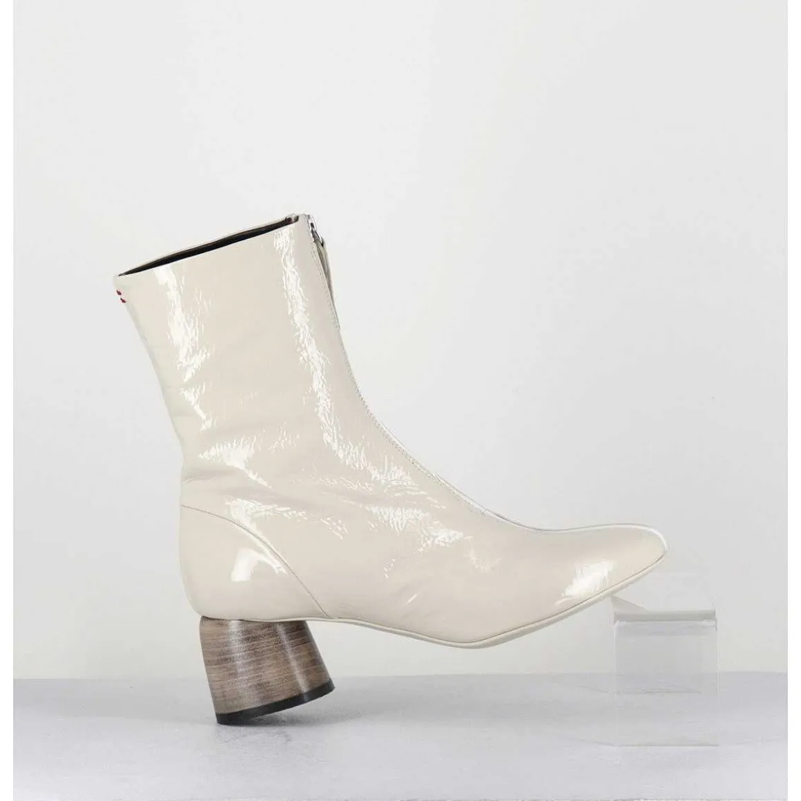 Boots 60S En Cuir Vernis Blanc - Caren07 Plum Osso