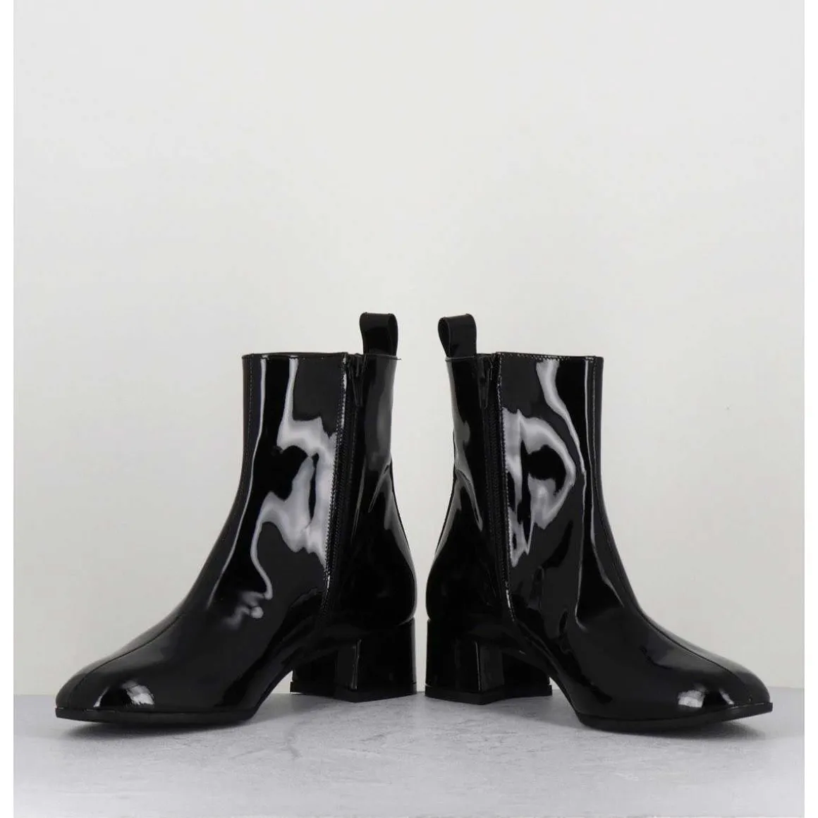 Boots 60S En Cuir Vernis Noir - Jane Vernice Nero