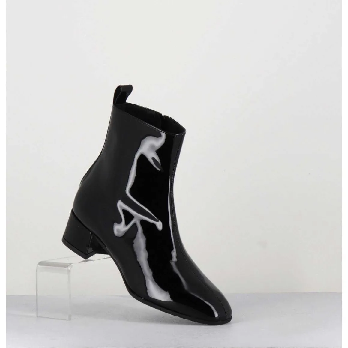 Boots 60S En Cuir Vernis Noir - Jane Vernice Nero
