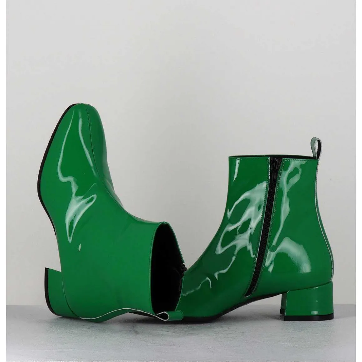 Boots 60S En Cuir Vernis Vert - Jane Vernice Verde