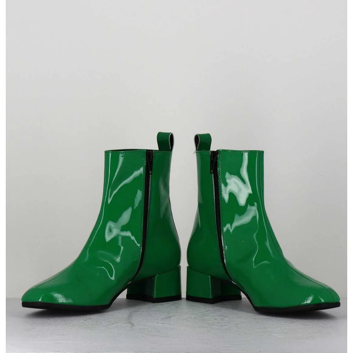 Boots 60S En Cuir Vernis Vert - Jane Vernice Verde