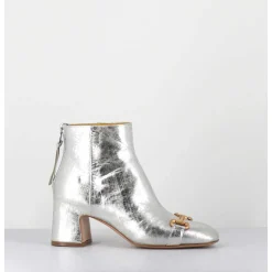 Boots 70S Petit Talon En Cuir Argent Vieilli - Q199 Vintage Silver