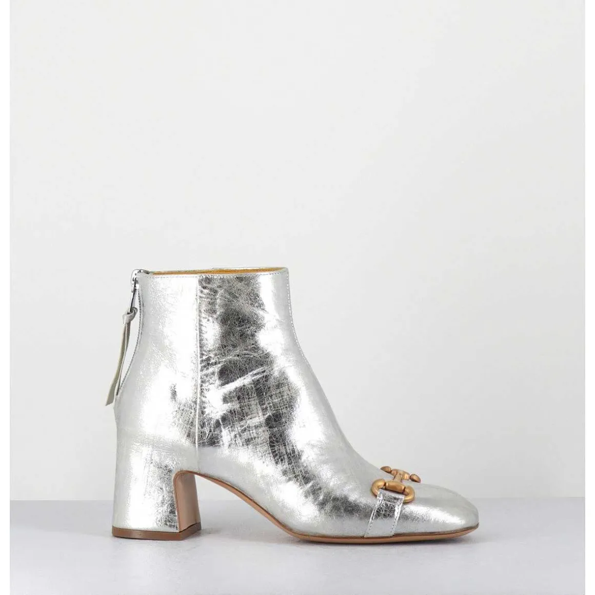 Boots 70S Petit Talon En Cuir Argent Vieilli - Q199 Vintage Silver