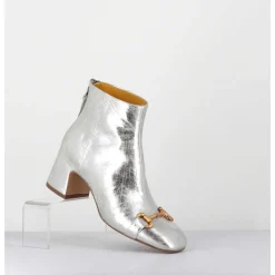 Boots 70S Petit Talon En Cuir Argent Vieilli - Q199 Vintage Silver