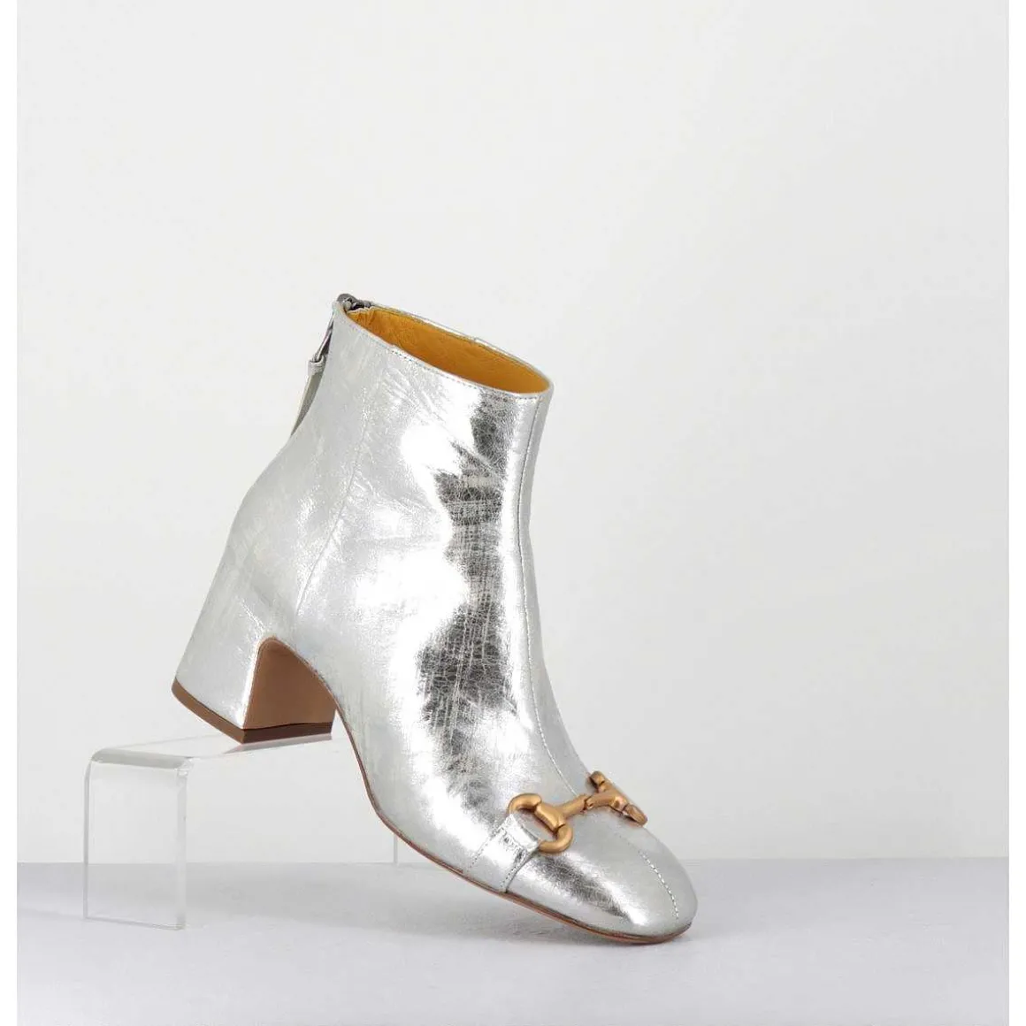 Boots 70S Petit Talon En Cuir Argent Vieilli - Q199 Vintage Silver