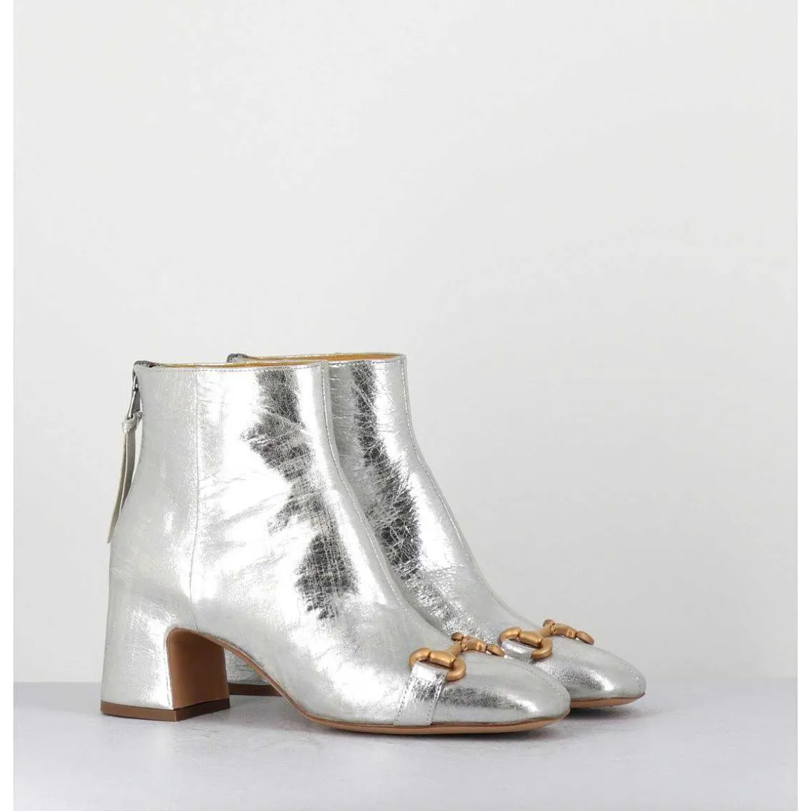 Boots 70S Petit Talon En Cuir Argent Vieilli - Q199 Vintage Silver