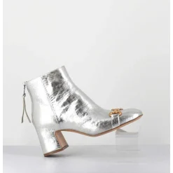 Boots 70S Petit Talon En Cuir Argent Vieilli - Q199 Vintage Silver