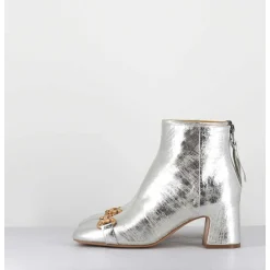 Boots 70S Petit Talon En Cuir Argent Vieilli - Q199 Vintage Silver