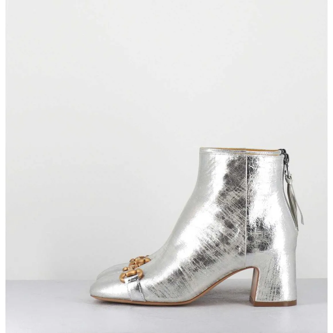 Boots 70S Petit Talon En Cuir Argent Vieilli - Q199 Vintage Silver