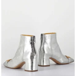 Boots 70S Petit Talon En Cuir Argent Vieilli - Q199 Vintage Silver