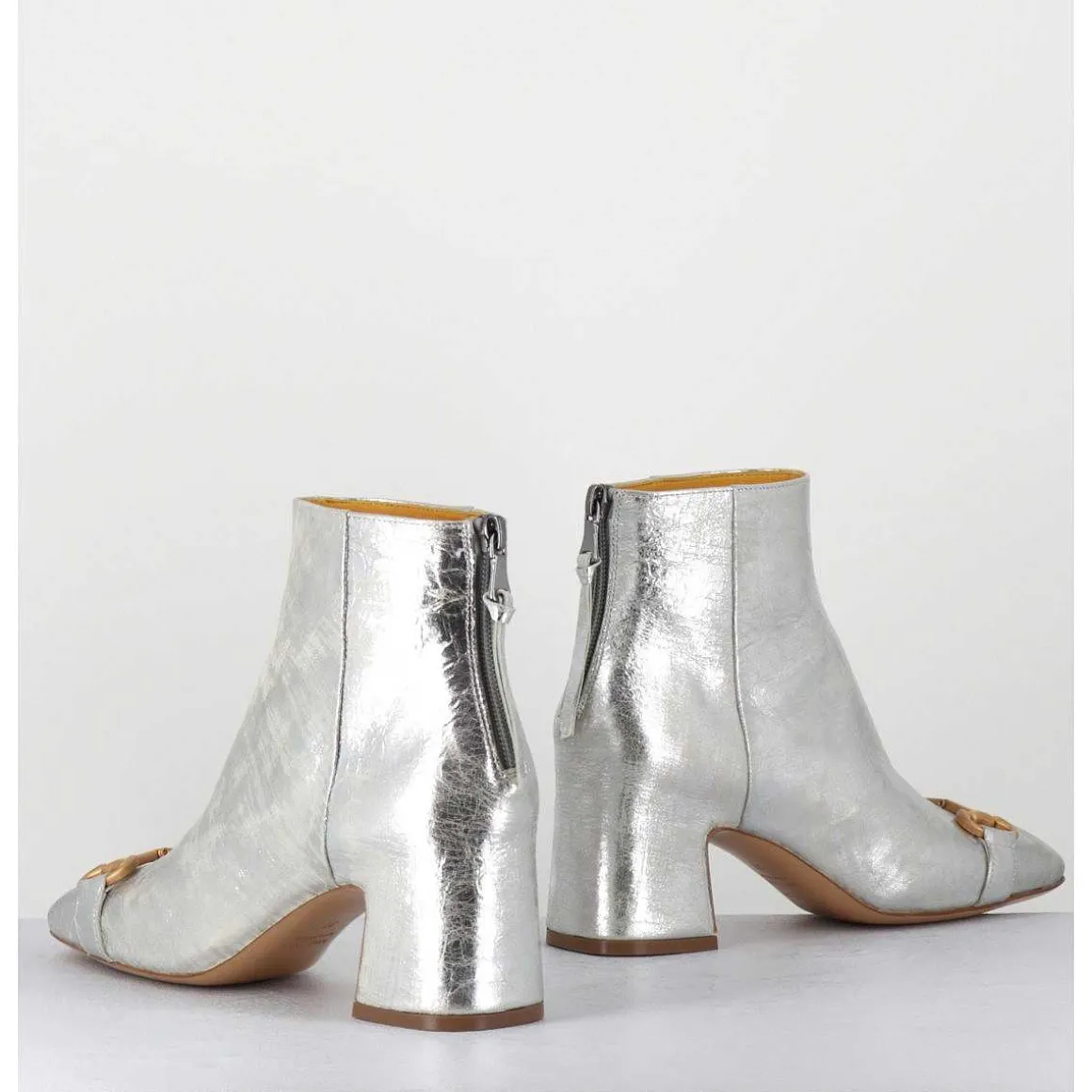 Boots 70S Petit Talon En Cuir Argent Vieilli - Q199 Vintage Silver