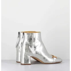 Boots 70S Petit Talon En Cuir Argent Vieilli - Q199 Vintage Silver