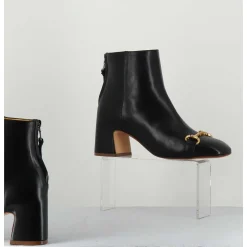 Boots 70S Petit Talon En Cuir Noir Bout Carre - F519 Seta Nero