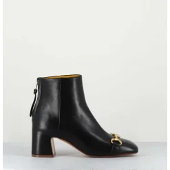 Boots 70S Petit Talon En Cuir Noir Bout Carre - F519 Seta Nero
