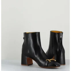 Boots 70S Petit Talon En Cuir Noir Bout Carre - F519 Seta Nero