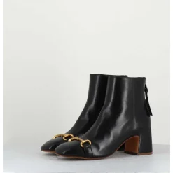 Boots 70S Petit Talon En Cuir Noir Bout Carre - F519 Seta Nero