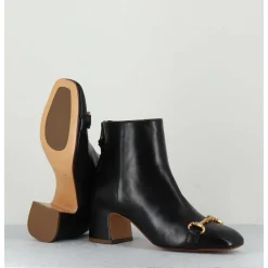 Boots 70S Petit Talon En Cuir Noir Bout Carre - F519 Seta Nero