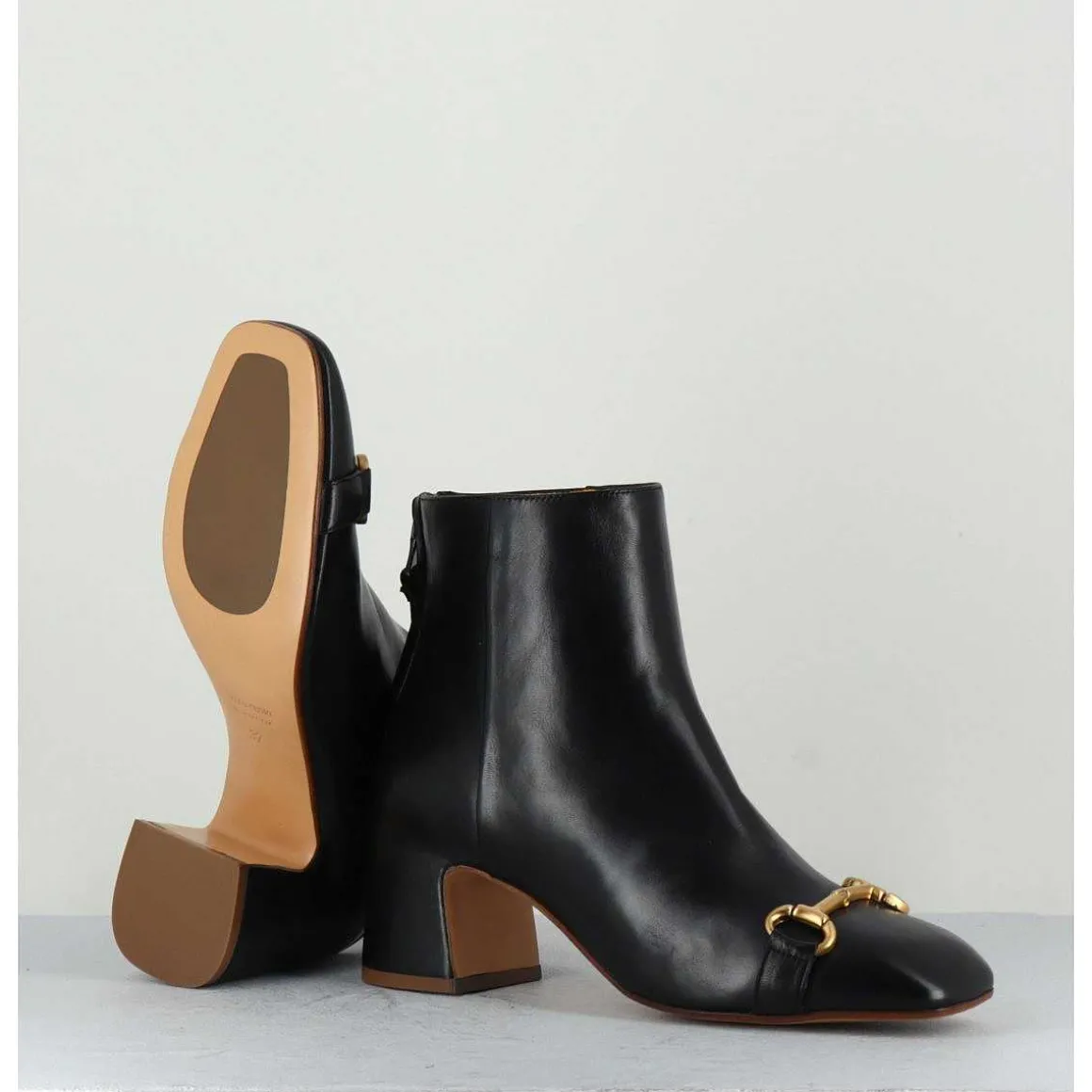 Boots 70S Petit Talon En Cuir Noir Bout Carre - F519 Seta Nero